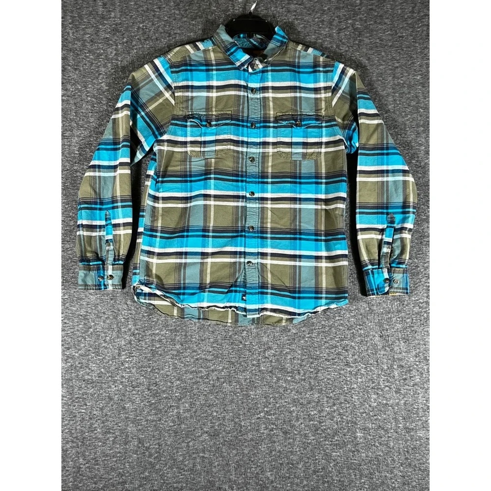 The North Face Men Large Blue Green Plaid Long Sleeve Button Down Shirt Heritage